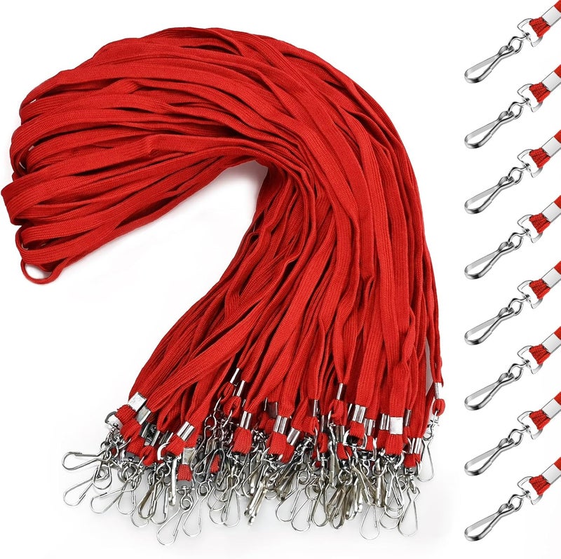koorito 50 Pcs Badge Lanyards Flat Lanyards for ID Badges Bulk lanyard with Swivel J Hook Clip for Office Worker, Student, Teacher (Red) - Image 1